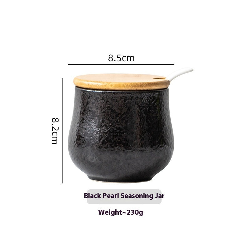 Kitchen Supplies Ceramic Wooden Lid Spoon Seasoning Bottle