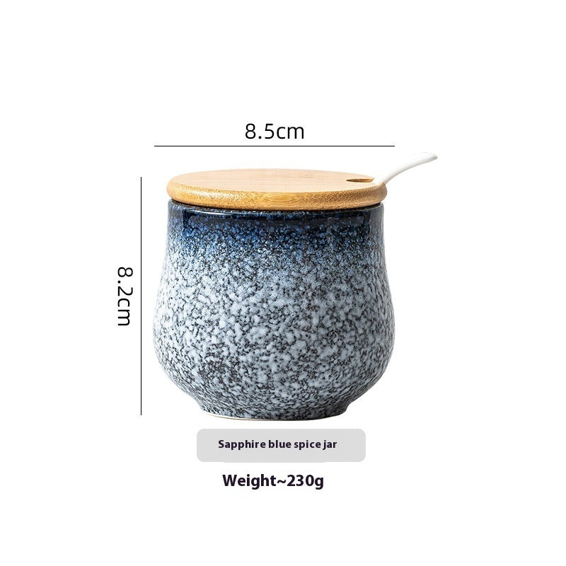 Kitchen Supplies Ceramic Wooden Lid Spoon Seasoning Bottle