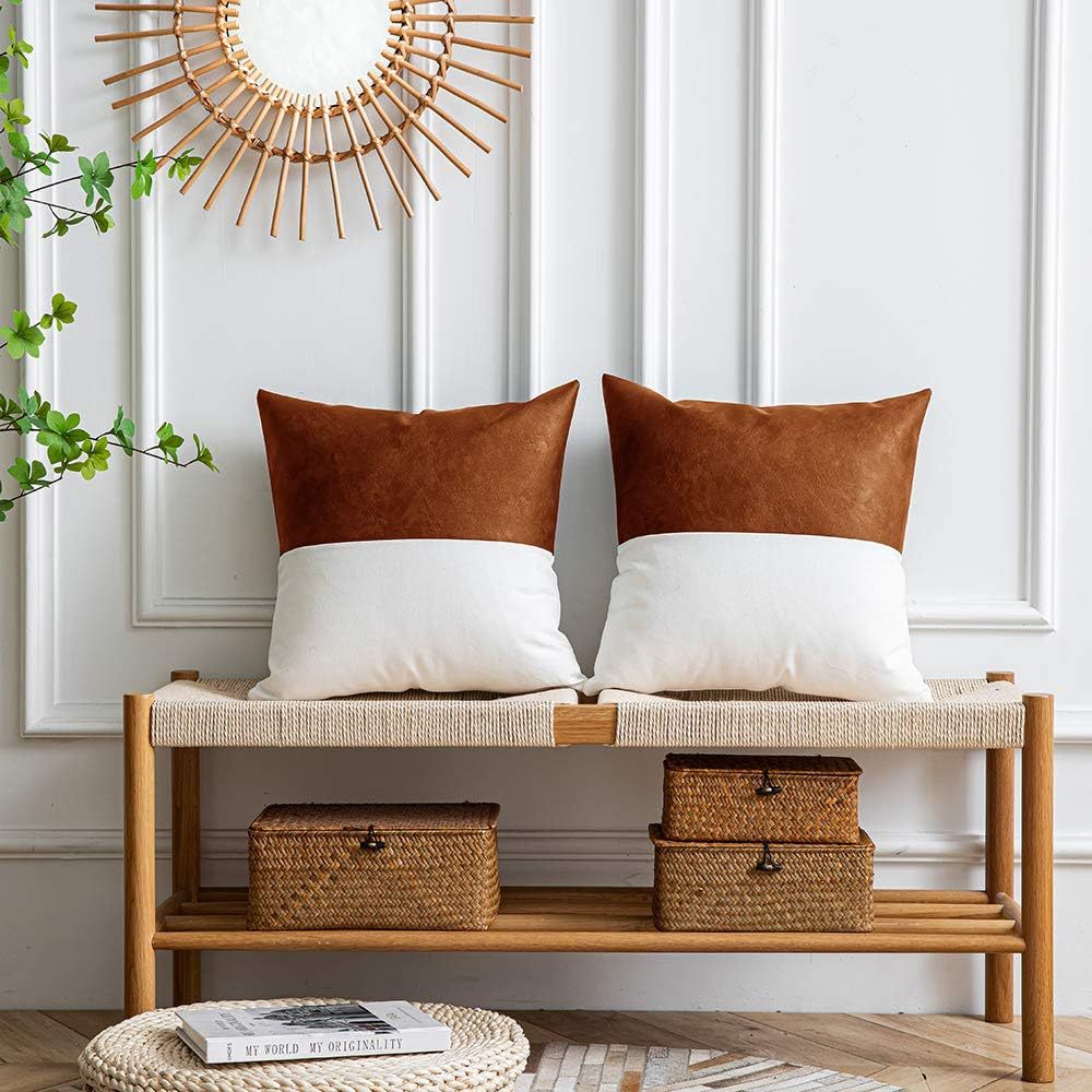 PU Stitching Cotton Canvas Double Stitching Leather Sofa Cushion Cover